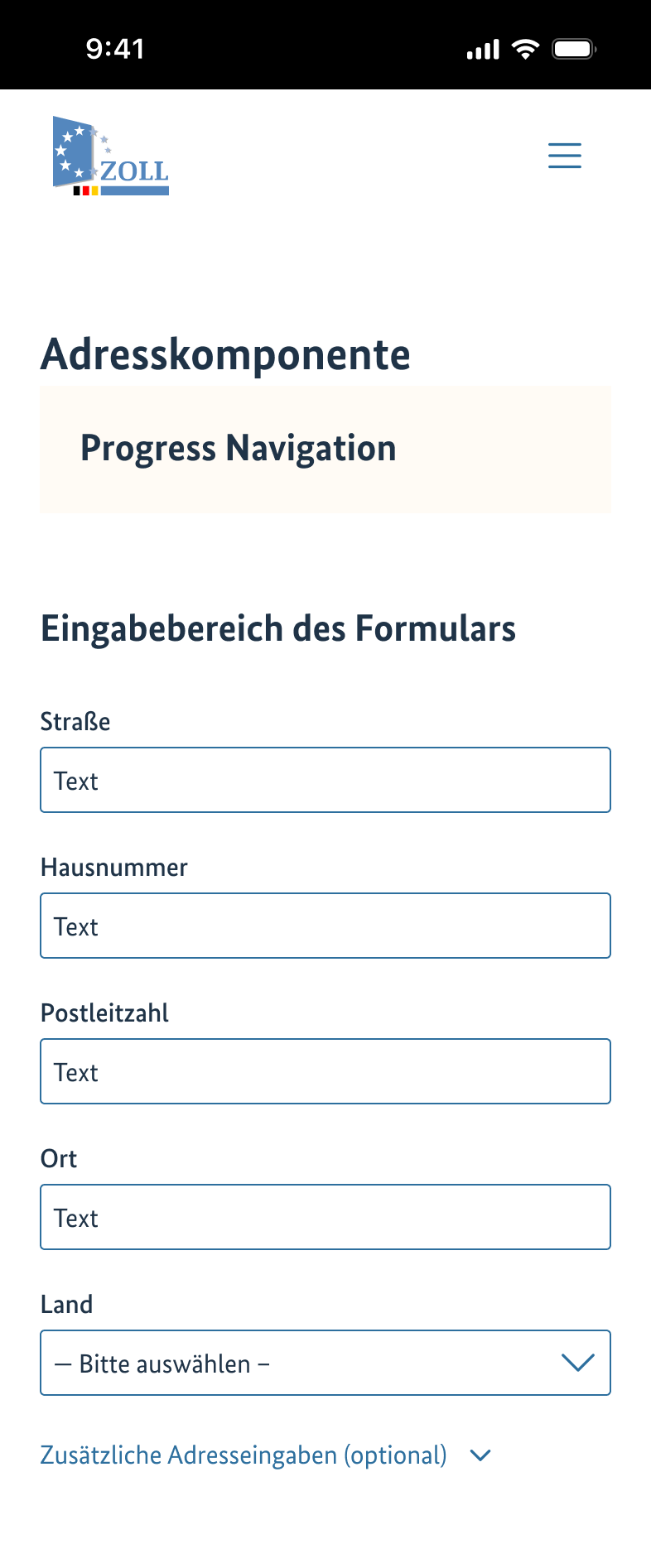 Linearisierte Darstellung auf dem Smartphone, alle Felder stehen untereinander.