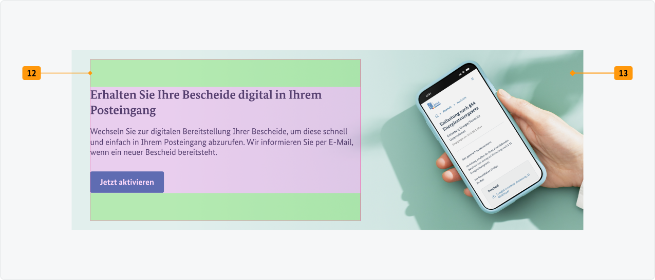 Visualisierung der CSS-Regeln zu Ziffer 12 bis 13 aus der folgenden Tabelle.