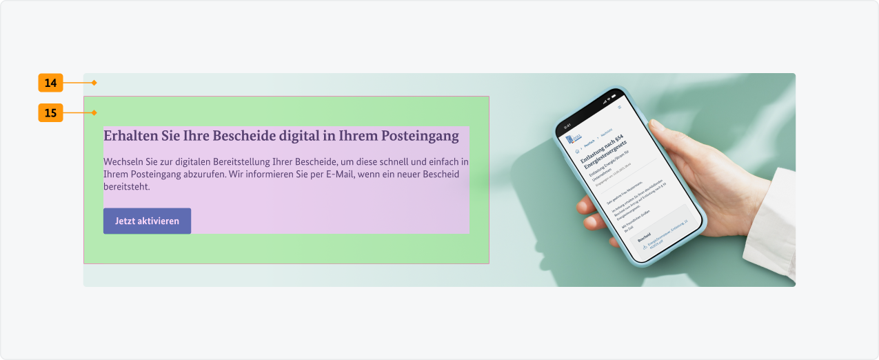 Visualisierung der CSS-Regeln zu Ziffer 14 bis 15 aus der folgenden Tabelle.