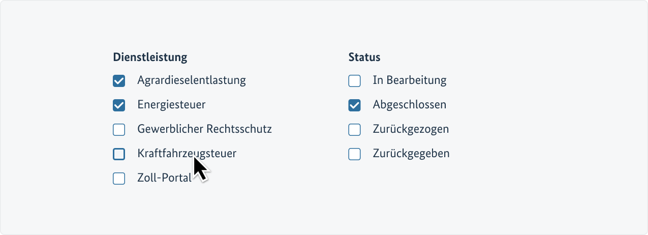 Beispielhafte Checkboxes mit und ohne Auswahl.