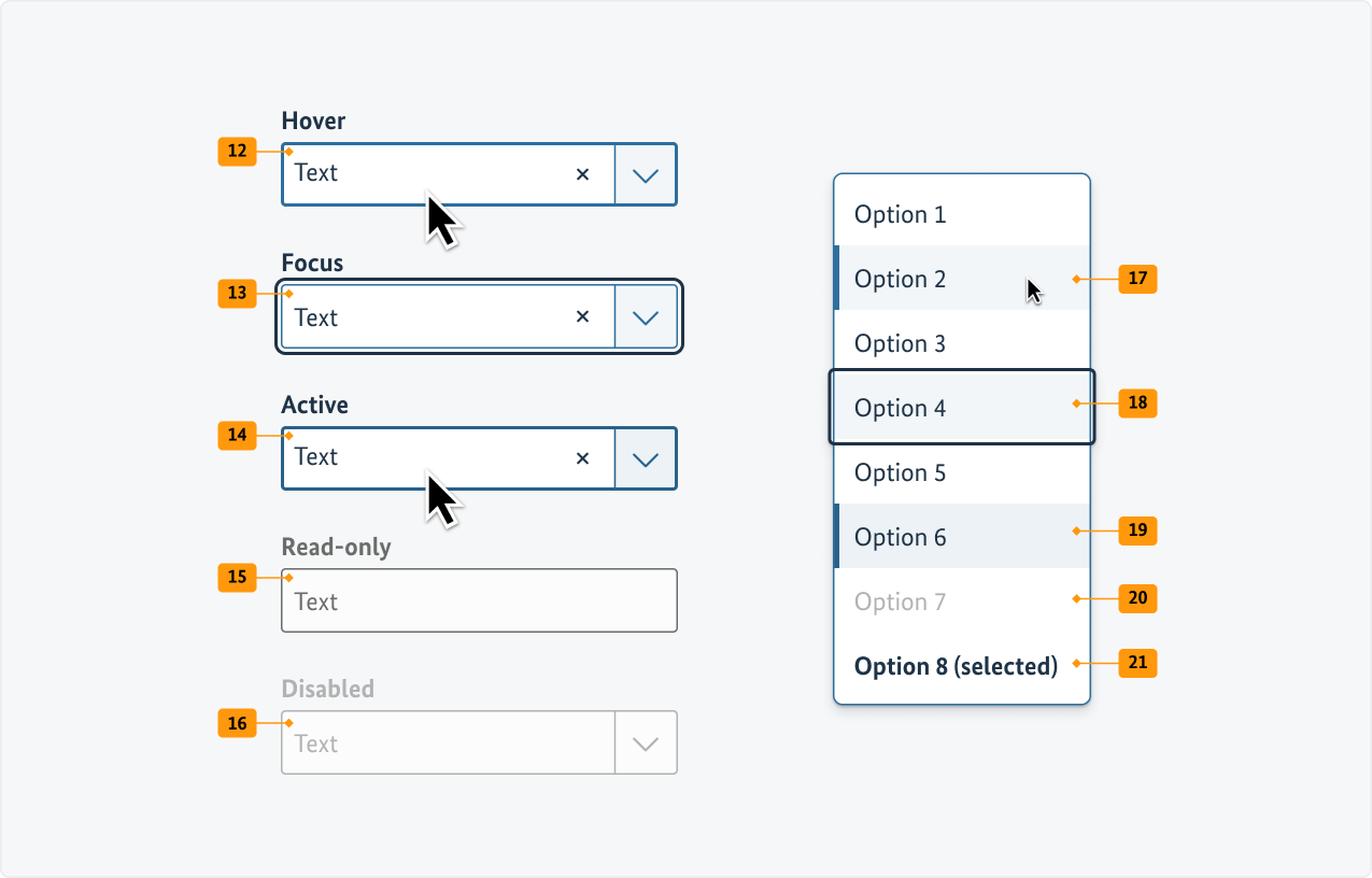 Visualisierung der CSS-Regeln zu Ziffer 12 bis 20 aus der folgenden Tabelle.