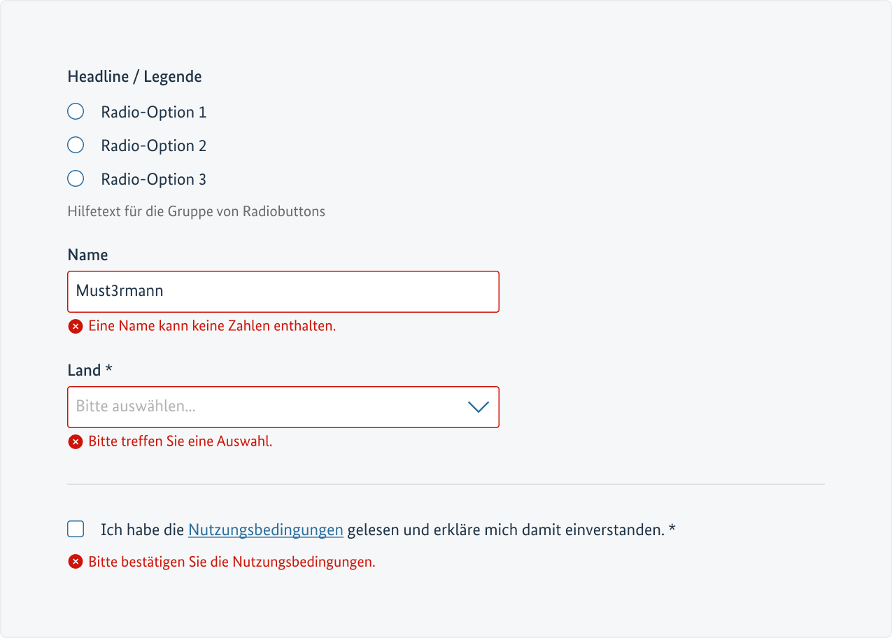 Bildschirmfoto von beispielhaften Formularelementen mit den im Folgenden beschriebenen Hilfen.