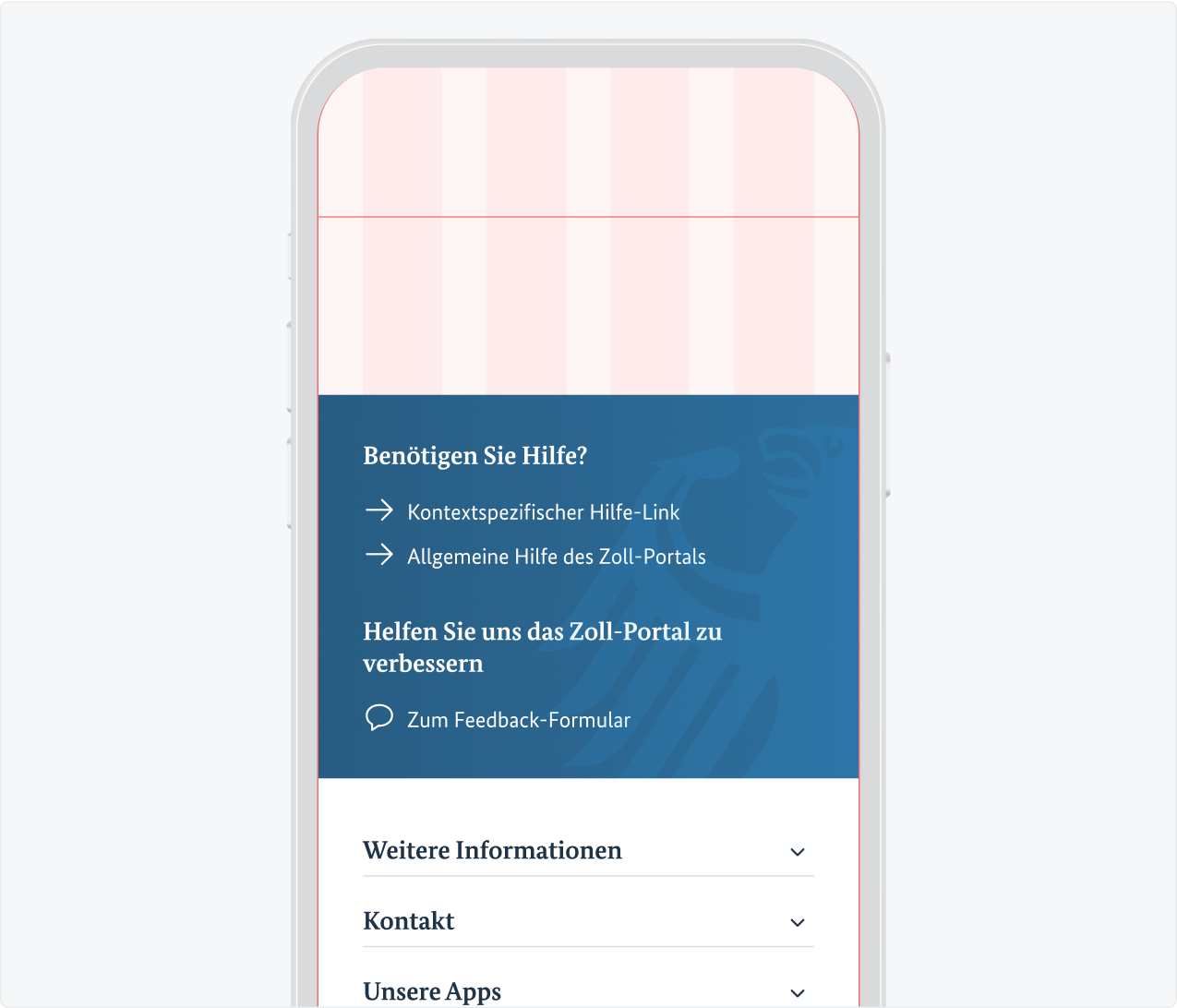 Screenshot des Footers (obere Hälfte) in der Größe Smartphone.