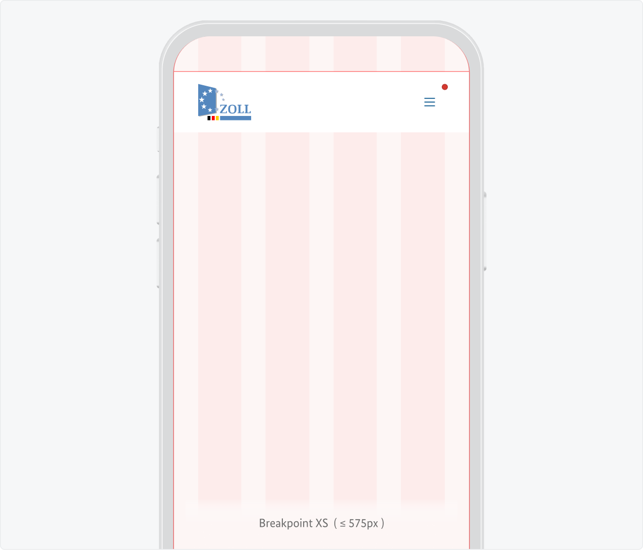 Header auf einem Mobiltelefon mit Zoll-Logo und geschlossenem Hamburger-Menü.