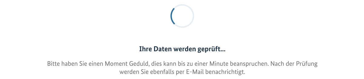 Beispielhafte Ladeanimation mit Hinweistext.