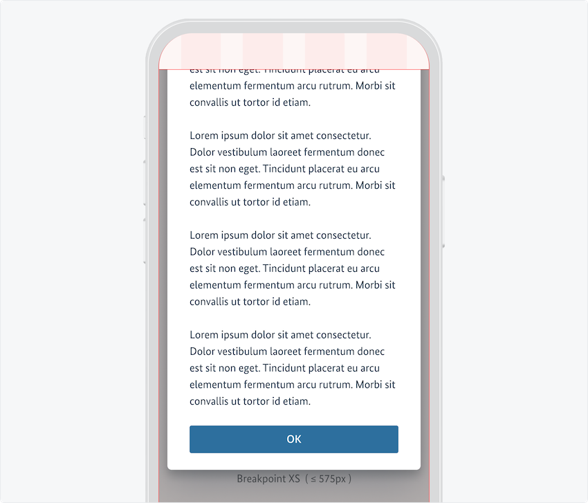 Überlanger Inhalt des Modals wird durch Swipe nach oben im Viewport verschoben.