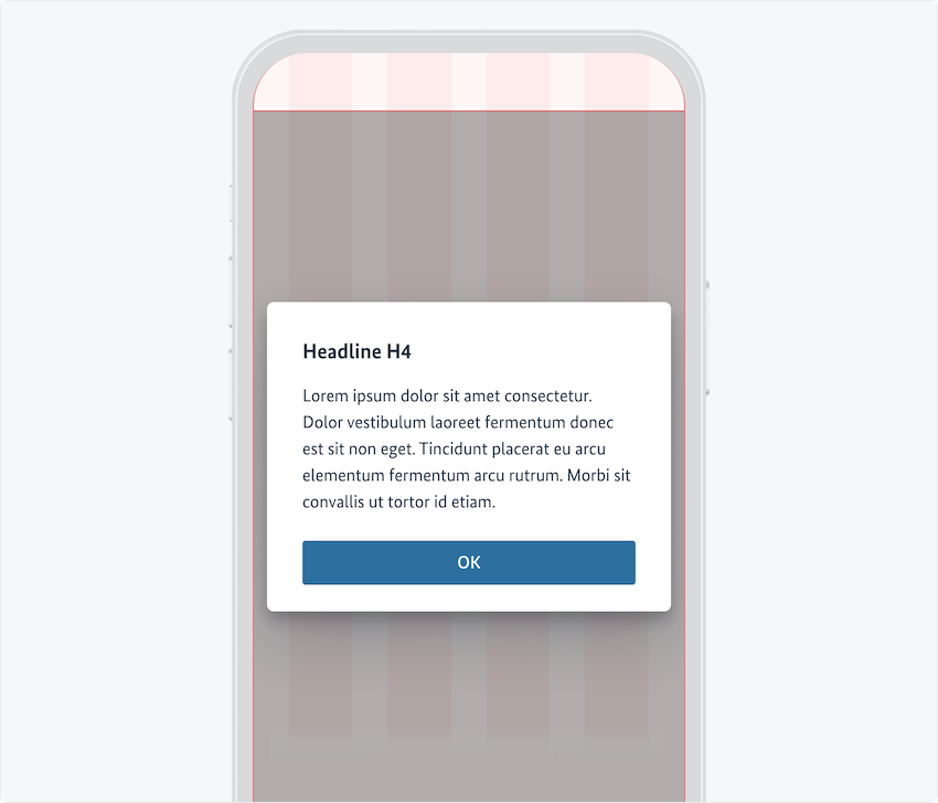Modaler Dialog mit kurzem Text passt vollständig auf das Display eines Smartphones.