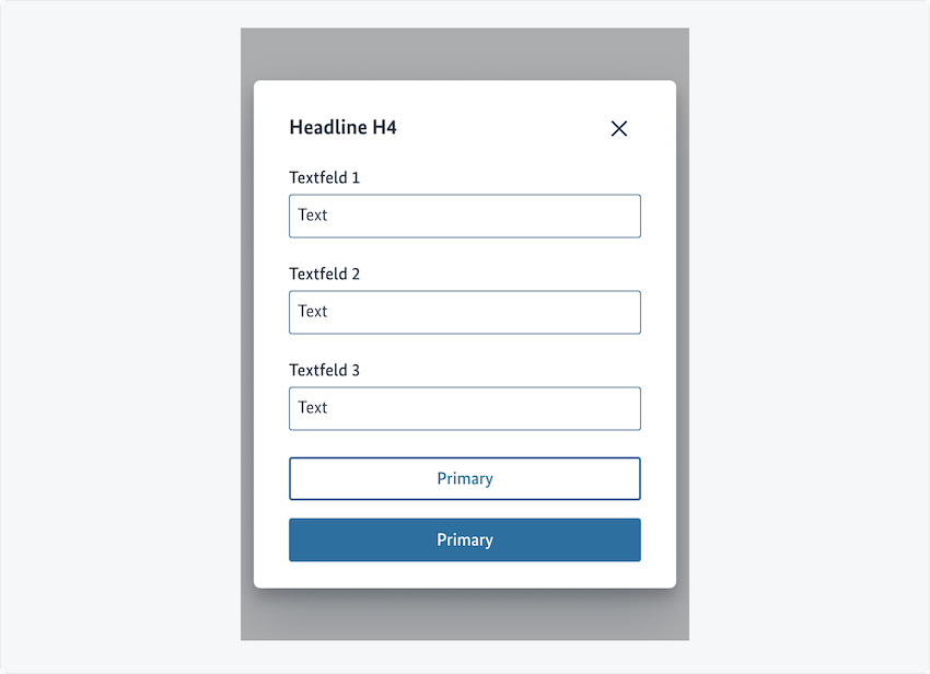 Beispiel für einen Dialog zur Eingabe von Daten ab Breakpoint XS, Felder hier untereinander.