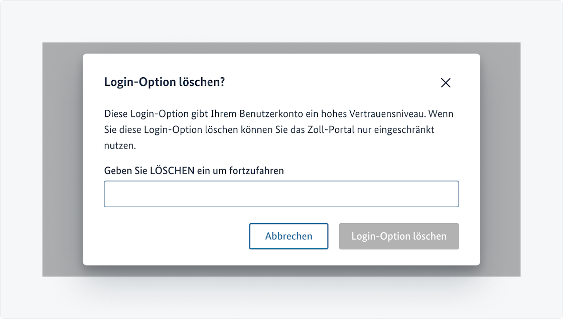 Dialog mit deaktiviertem Button.