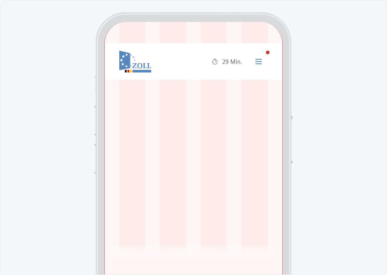 Session Timer sichtbar vor dem geschlossenem Hamburger-Menü.