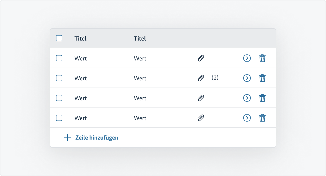 Tabelle mit zusätzlichem Button in der Fußzeile.